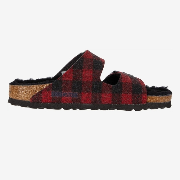 Birkenstock Arizona Wool Shearling Sandal Plaid Red - Picture 5 of 17